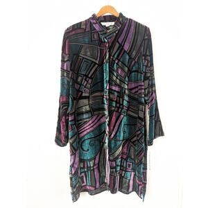 Vtg Caroline Rose Silk Velvet Dress Midi Womens Medium Burnout Multicolor Witchy